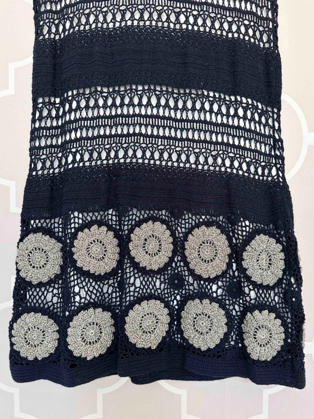 NWT 3.1 Phillip Lim Hand Crochet Navy with Silver Metallic Medallions L - Picture 4 of 10